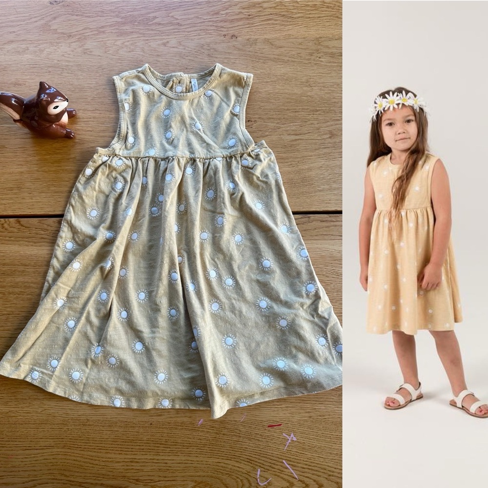 Rylee + Cru Golden Girl Sunburst Layla Dress with White Sun Design